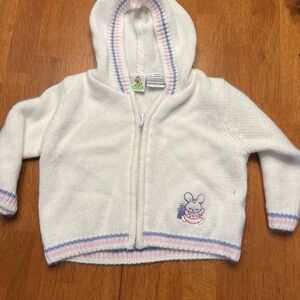 White Hooded Sesame Street Baby Sweater with Precious Bunny Design